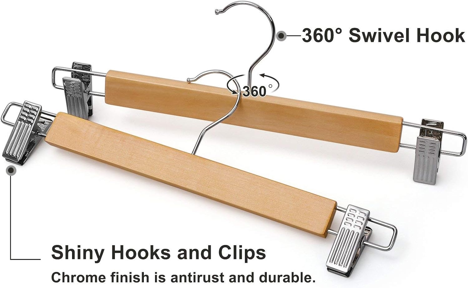 image:imageSONGMICS Kids Coat Hangers and Pants Hangers Bundle 20Pack Solid Wood Hangers with Shoulder Notches 12Pack Pants Hangers with Adjustable Clips Natural UCRW06NL and UCRW00812