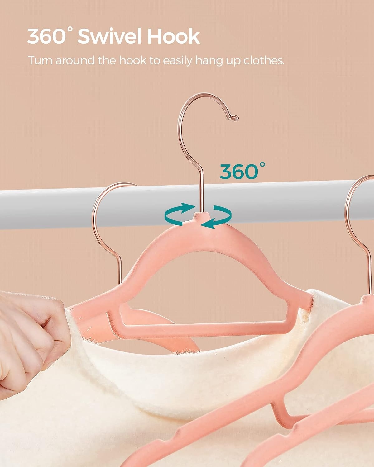image:imageSONGMICS Pack of 50 Velvet Hangers and Metal Clothes Rack Bundle NonSlip Clothes Hangers Rolling Garment Rack Clothing Organization Bundle Light Pink and Black UCRF21PK50 and UHSR25BK