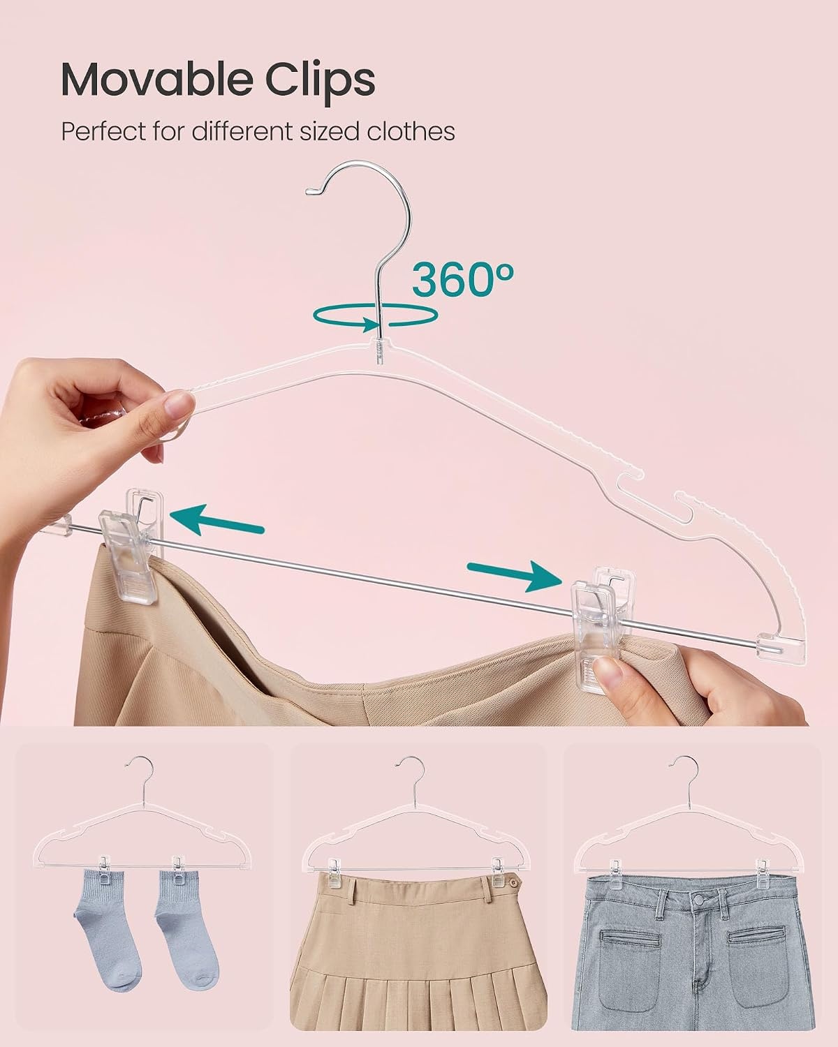 image:imageSONGMICS Pants Hangers 20 Pack Adjustable Clips 16 x 89 Inches