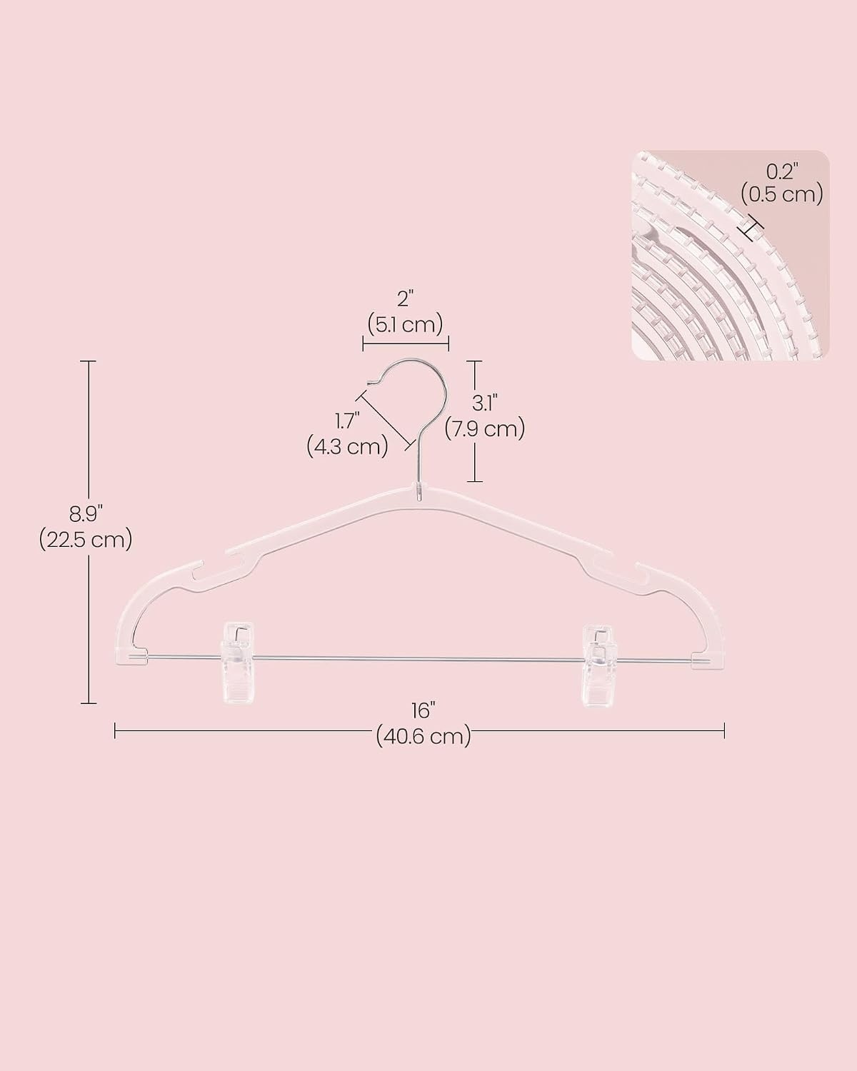 image:imageSONGMICS Pants Hangers 30 Pack Adjustable Clips 16 x 89 Inches