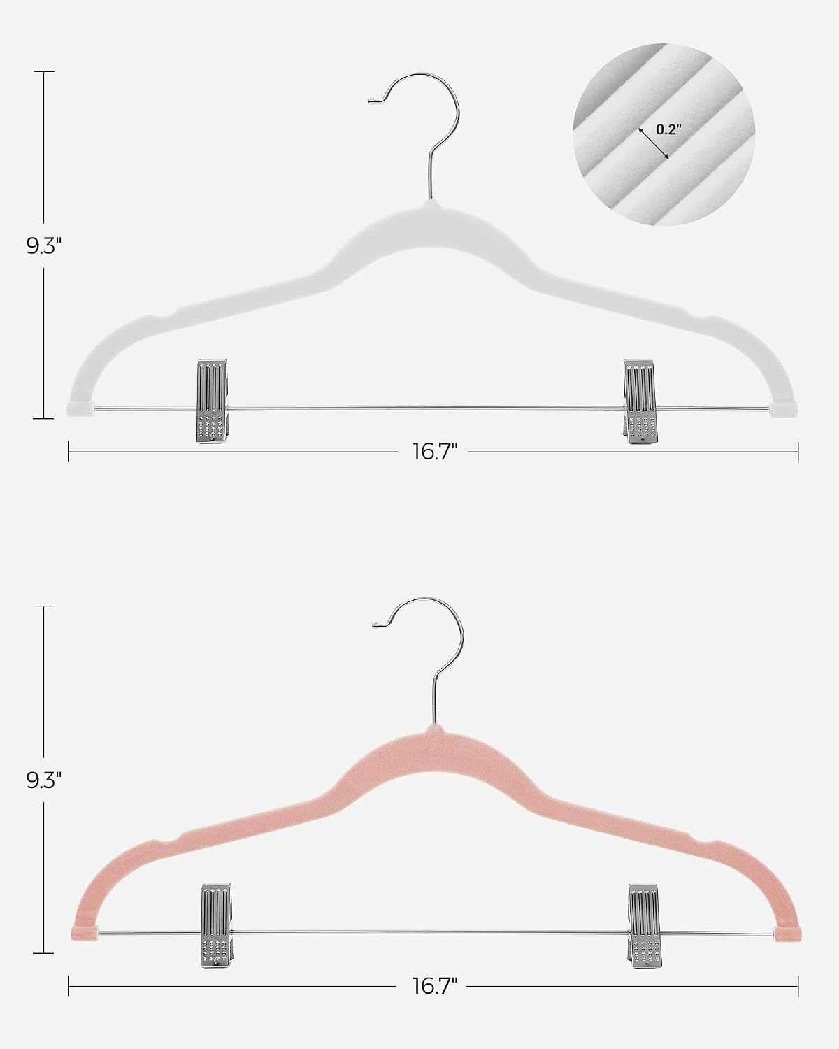 image:imageSONGMICS Pants Hangers Bundle 2 Sets of 30Pack Velvet Hangers with Adjustable Clips NonSlip SpaceSaving for Pants Skirts Coats Dresses Tank Tops White and Pink UCRF012W02 and UCRF12PK30