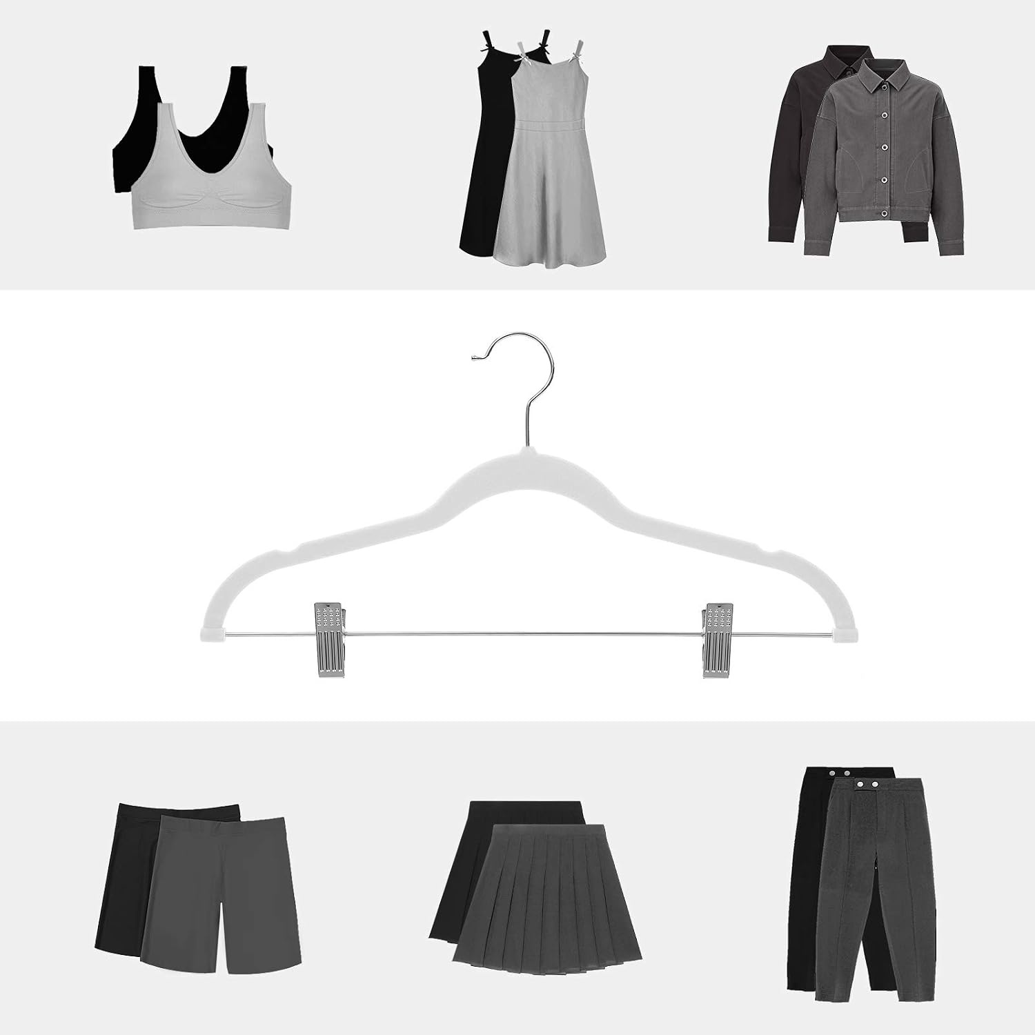 image:imageSONGMICS Pants Hangers Bundle 2 Sets of 30Pack Velvet Hangers with Adjustable Clips NonSlip SpaceSaving for Pants Skirts Coats Dresses Tank Tops White and Pink UCRF012W02 and UCRF12PK30