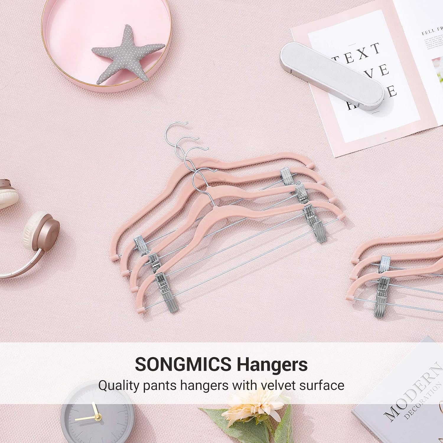 image:imageSONGMICS Pants Hangers Bundle 2 Sets of 30Pack Velvet Hangers with Adjustable Clips NonSlip SpaceSaving for Pants Skirts Coats Dresses Tank Tops White and Pink UCRF012W02 and UCRF12PK30