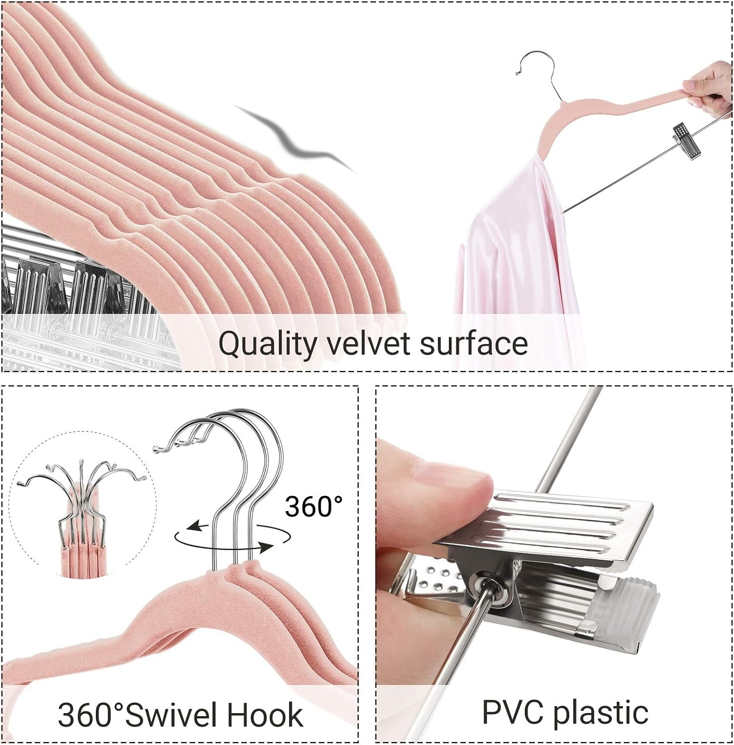 image:imageSONGMICS Pants Hangers Bundle 2 Sets of 30Pack Velvet Hangers with Adjustable Clips NonSlip SpaceSaving for Pants Skirts Coats Dresses Tank Tops White and Pink UCRF012W02 and UCRF12PK30
