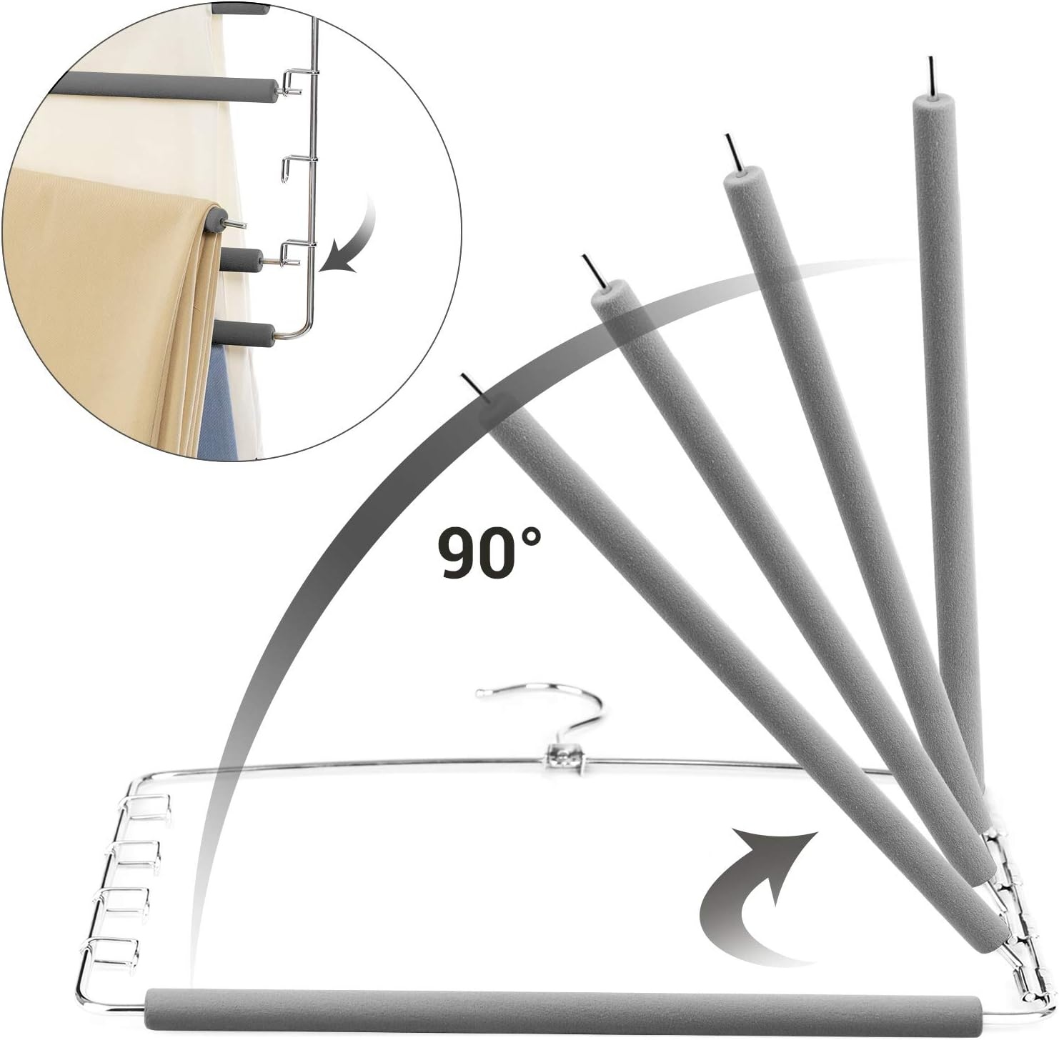 image:imageSONGMICS Pants Hangers Space Saving 5 Layer Pants Hangers Set of 3 Multiple Pant Hanger Pants Organizer Hanger Swing Arm Pants Hangers with NonSlip Padding Silver and Gray UCRI041GY