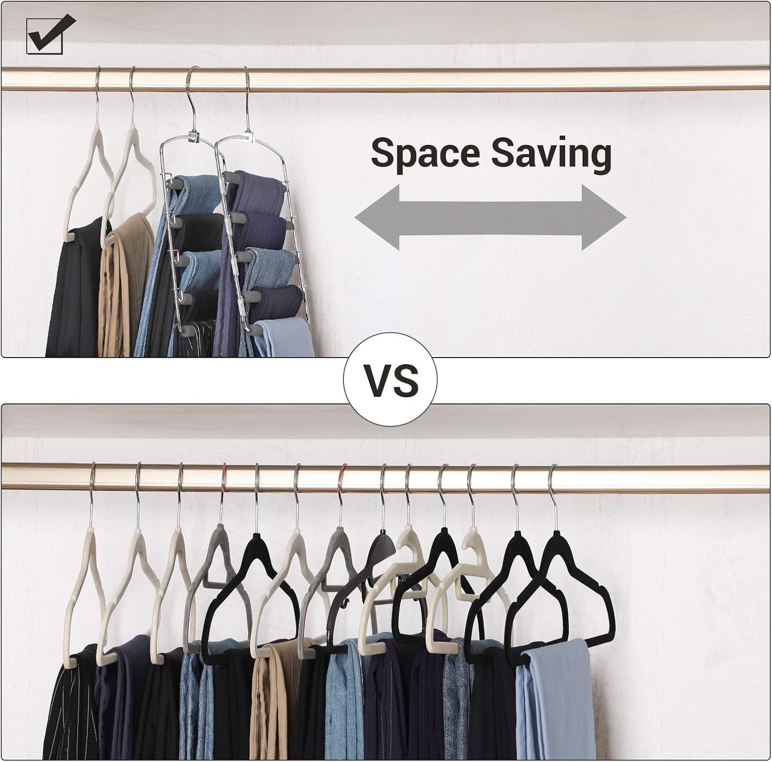image:imageSONGMICS Pants Hangers Space Saving 5 Layer Pants Hangers Set of 3 Multiple Pant Hanger Pants Organizer Hanger Swing Arm Pants Hangers with NonSlip Padding Silver and Gray UCRI041GY