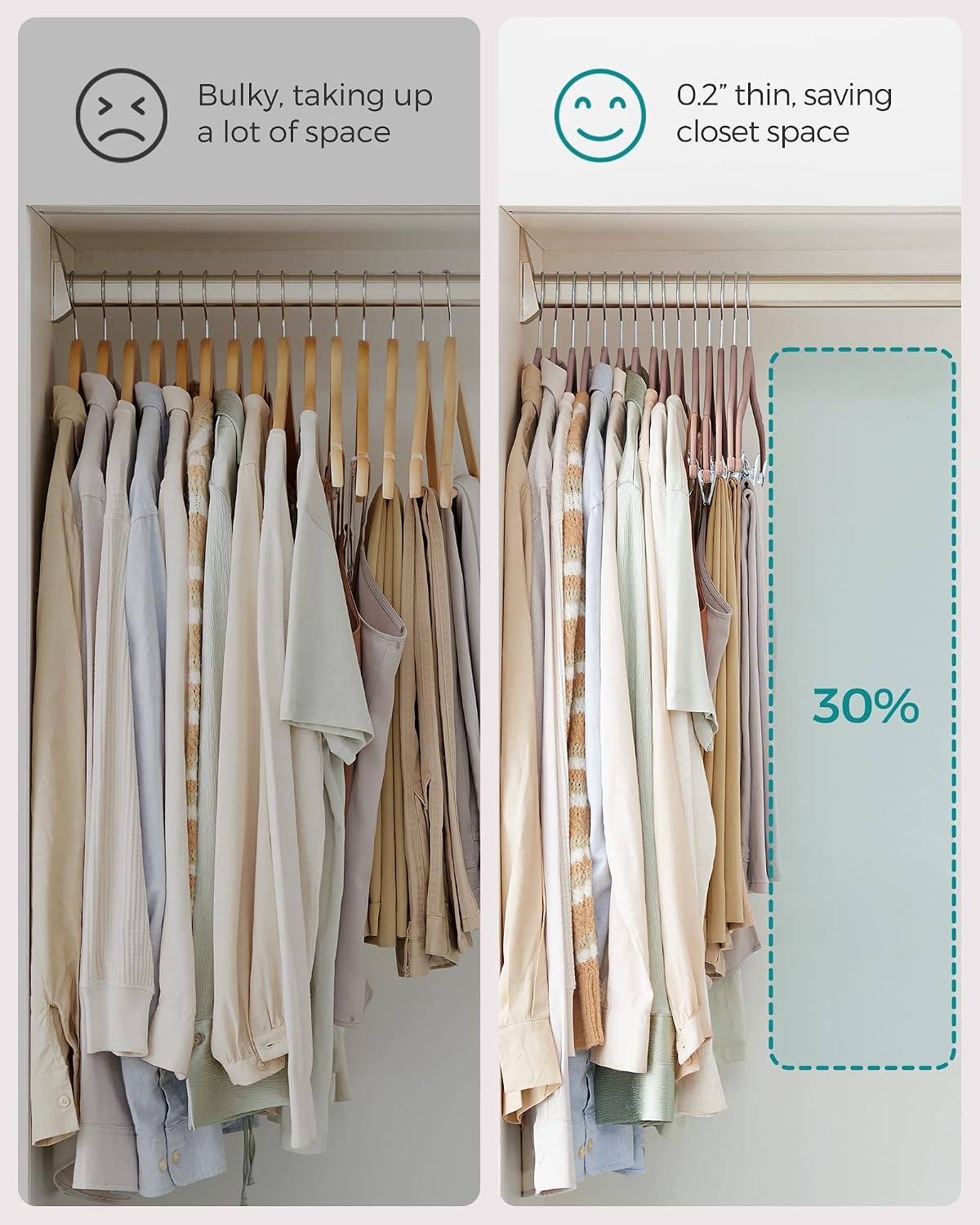 image:imageSONGMICS Pants Hangers and Velvet Hangers Bundle Set of 30 Velvet Hangers with Adjustable Clips Set of 50 Clothes Hanger with Swivel Hook Pale Brown and Pale Green UCRF012LB30 and UCRF021GR50