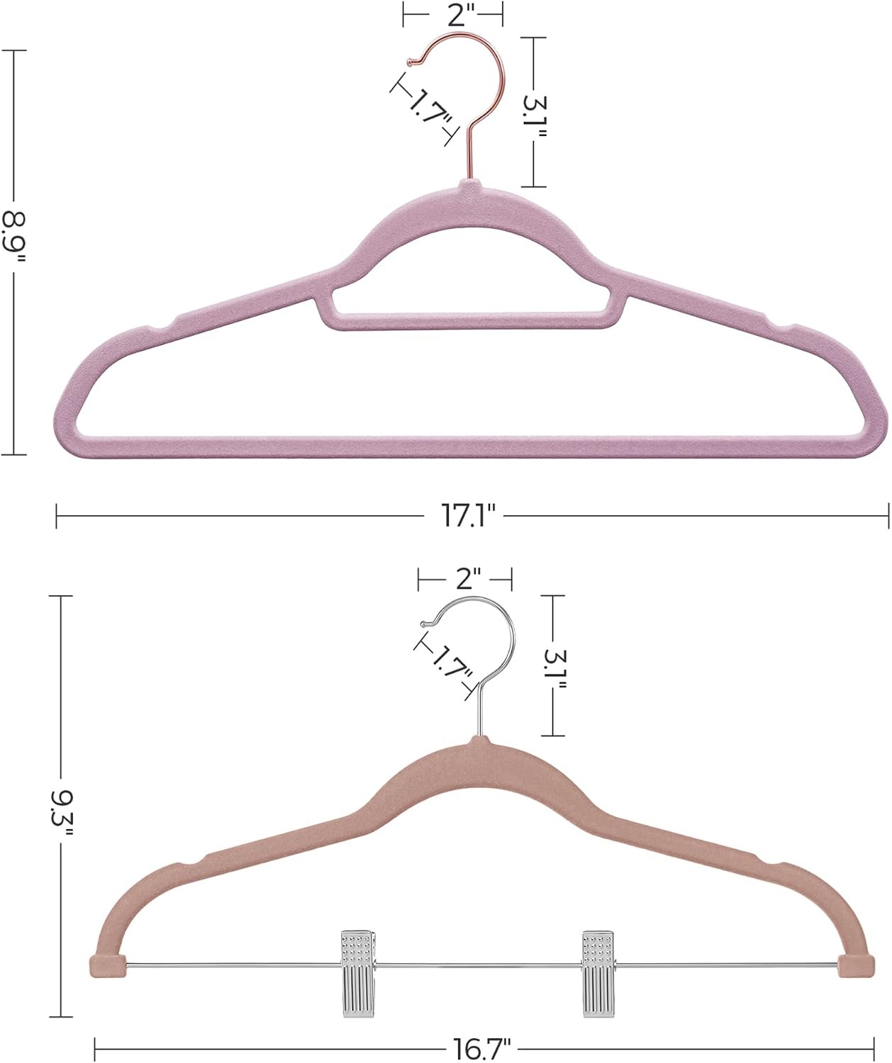 image:imageSONGMICS Pants Hangers and Velvet Hangers Bundle Set of 30 Velvet Hangers with Adjustable Clips Set of 50 Clothes Hanger with Swivel Hook Pale Brown and Pale Purple UCRF012LB30 and UCRF021GP50
