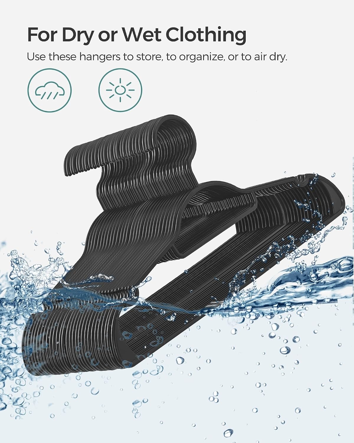 image:imageSONGMICS Plastic Hangers 30 Pack Lightweight SpaceSaving Hangers Hangs up to 8 lb HeavyDuty Clothes Hangers for Coats Pants Dresses Black UCRP007B30