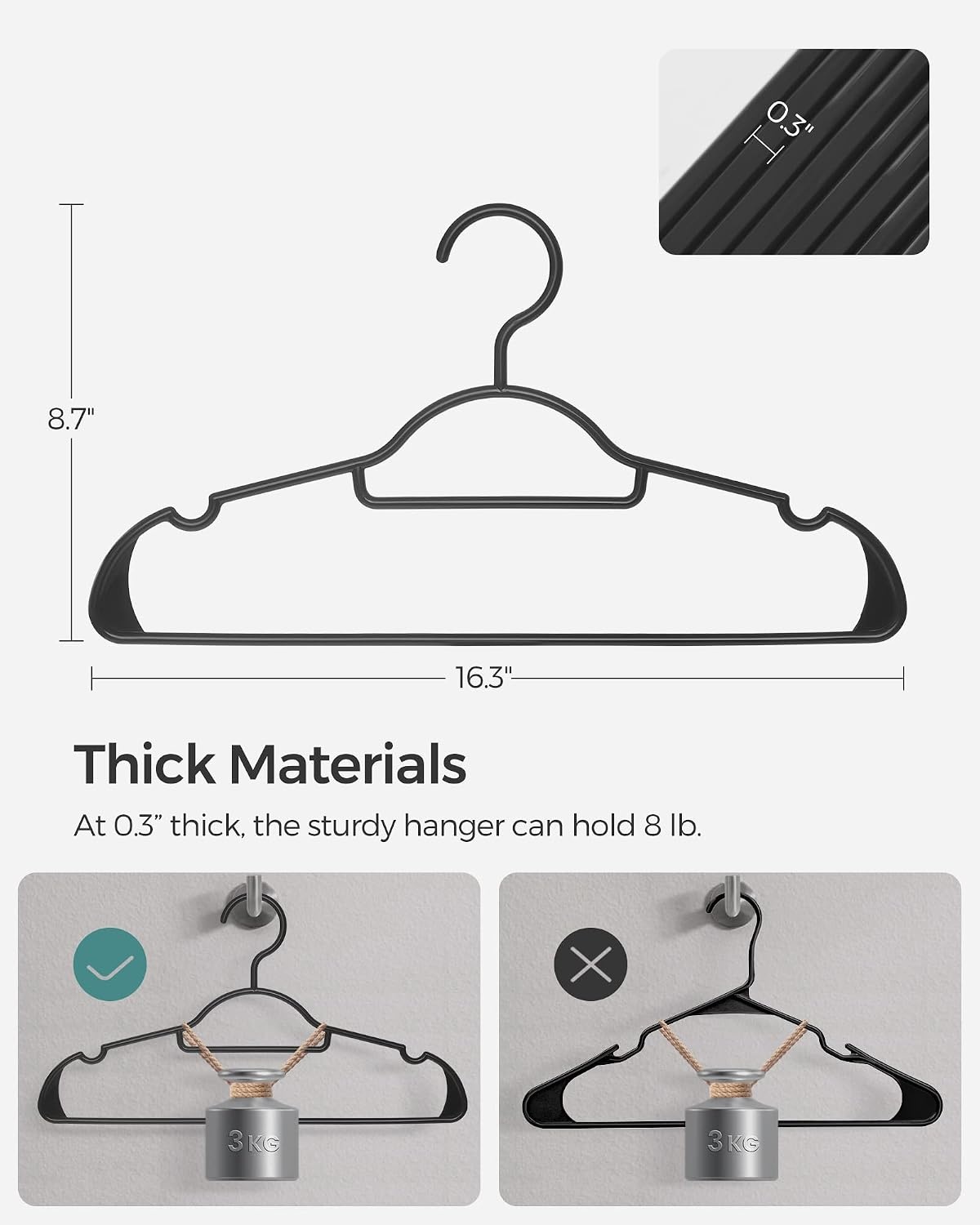 image:imageSONGMICS Plastic Hangers 30 Pack Lightweight SpaceSaving Hangers Hangs up to 8 lb HeavyDuty Clothes Hangers for Coats Pants Dresses Black UCRP007B30