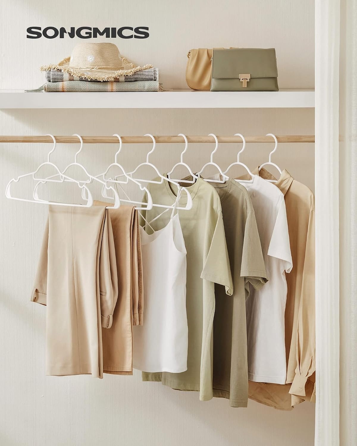 image:imageSONGMICS Plastic Hangers 30 Pack Lightweight SpaceSaving Hangers Hangs up to 8 lb HeavyDuty Clothes Hangers for Coats Pants Dresses White UCRP007W30