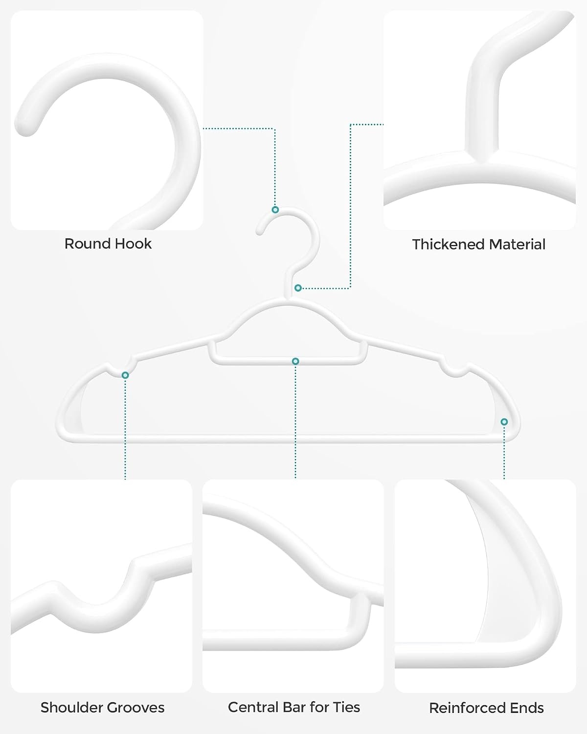 image:imageSONGMICS Plastic Hangers 30 Pack Lightweight SpaceSaving Hangers Hangs up to 8 lb HeavyDuty Clothes Hangers for Coats Pants Dresses White UCRP007W30