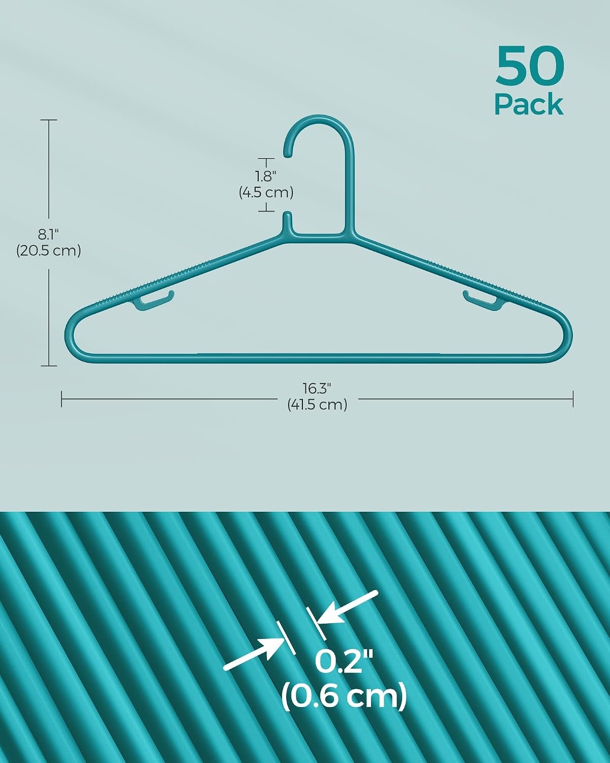 image:imageSONGMICS Plastic Hangers 50 Pack SpaceSaving Lightweight Clothes Hangers for Pants Coats Dresses Teal UCRP009Q05