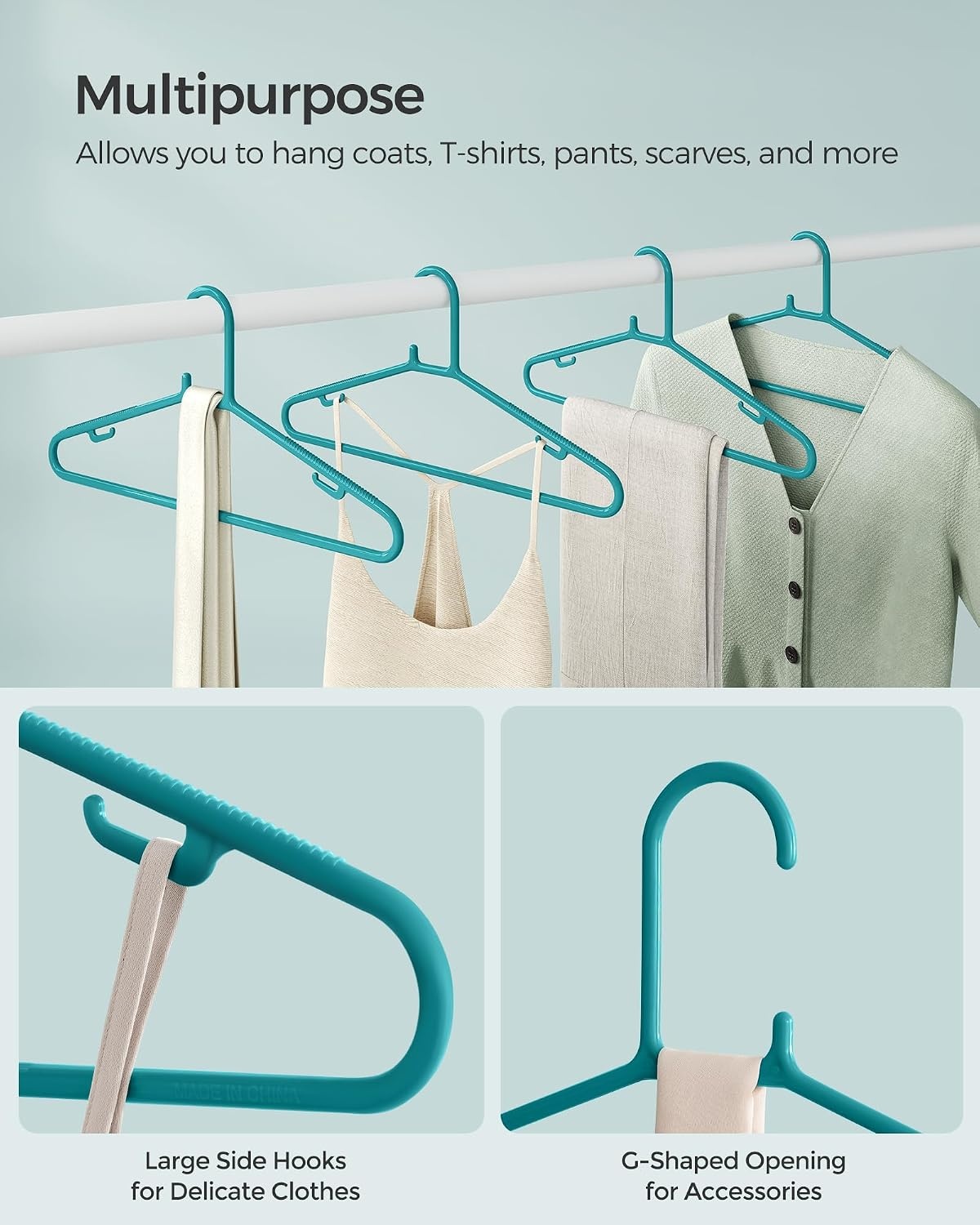 image:imageSONGMICS Plastic Hangers 50 Pack SpaceSaving Lightweight Clothes Hangers for Pants Coats Dresses Teal UCRP009Q05
