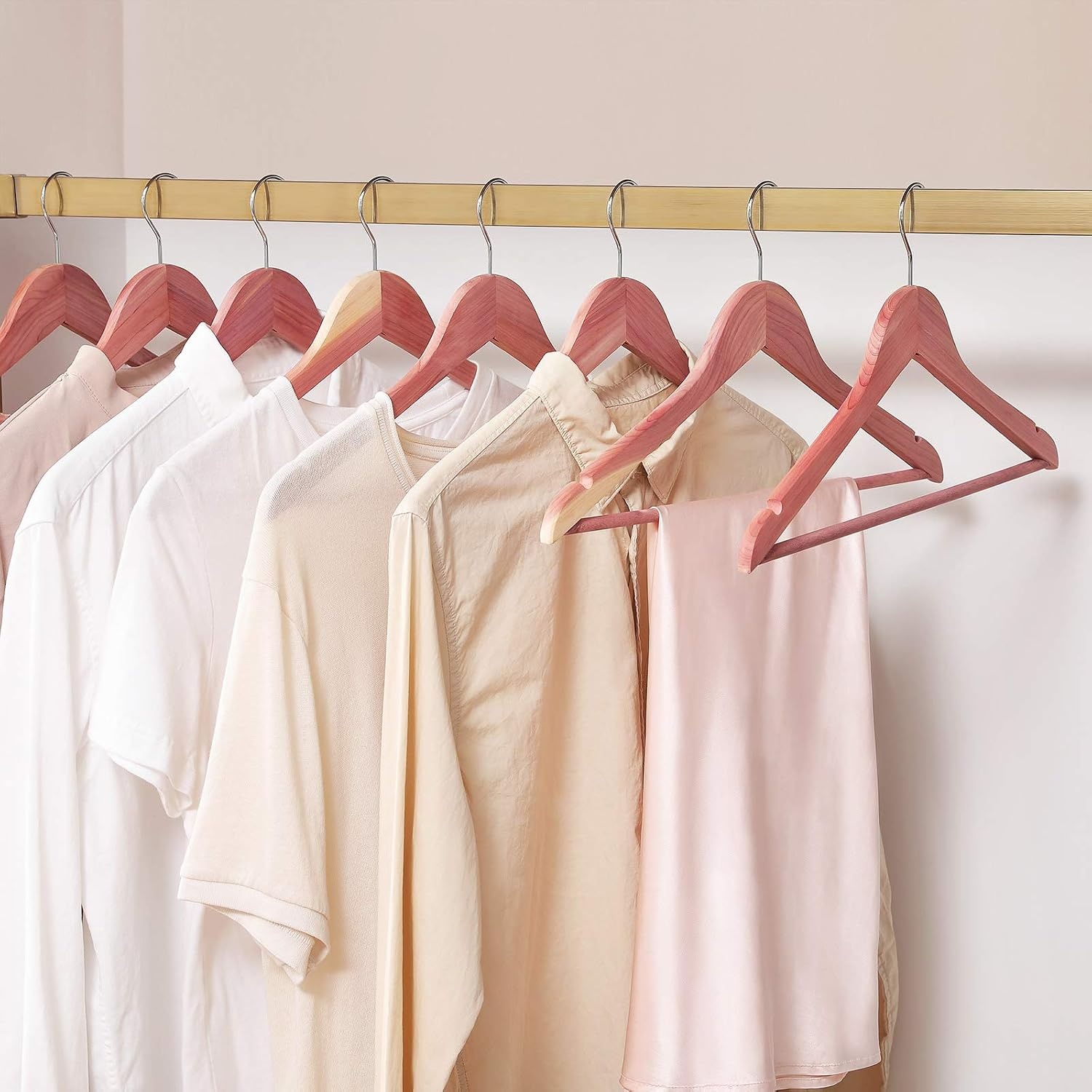 image:imageSONGMICS Red Cedar Wood Hangers Pack of 10 American Cedar Suit Hangers with Smooth Surface NonSlip with Shoulder Notches Fresh Cedar Scent for Closet Pinkish Red UCRW005R01
