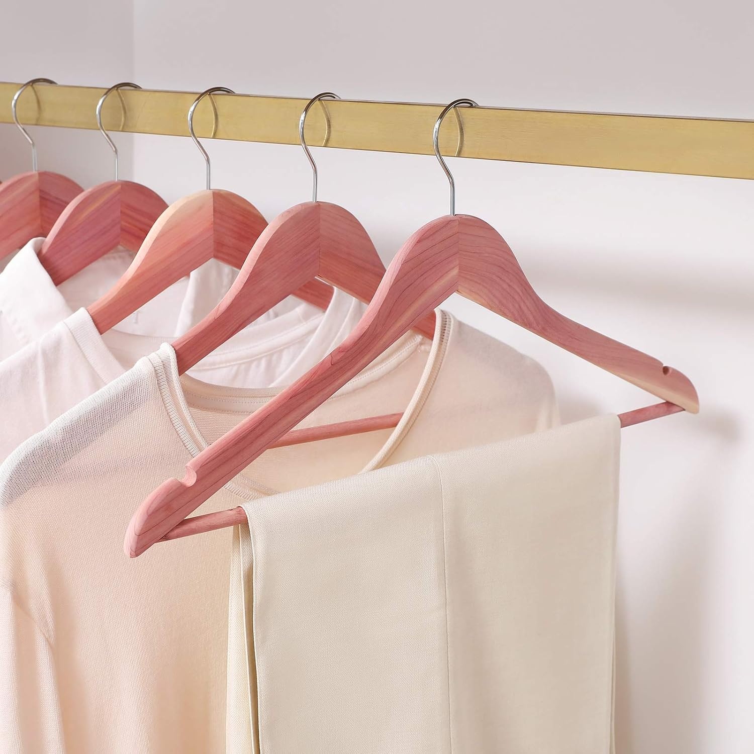 image:imageSONGMICS Red Cedar Wood Hangers Pack of 10 American Cedar Suit Hangers with Smooth Surface NonSlip with Shoulder Notches Fresh Cedar Scent for Closet Pinkish Red UCRW005R01