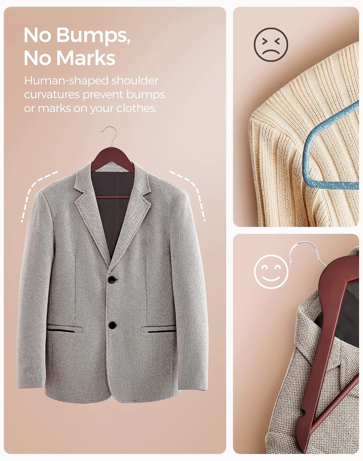 image:imageSONGMICS Rubber Coated Wooden Hangers 20Pack Clothes Wood Hangers NonSlip Coat Hangers Rubber Hangers with Shoulder Grooves and 360 Swivel Hook for Suits Shirts Coats Cherry UCRW011K02