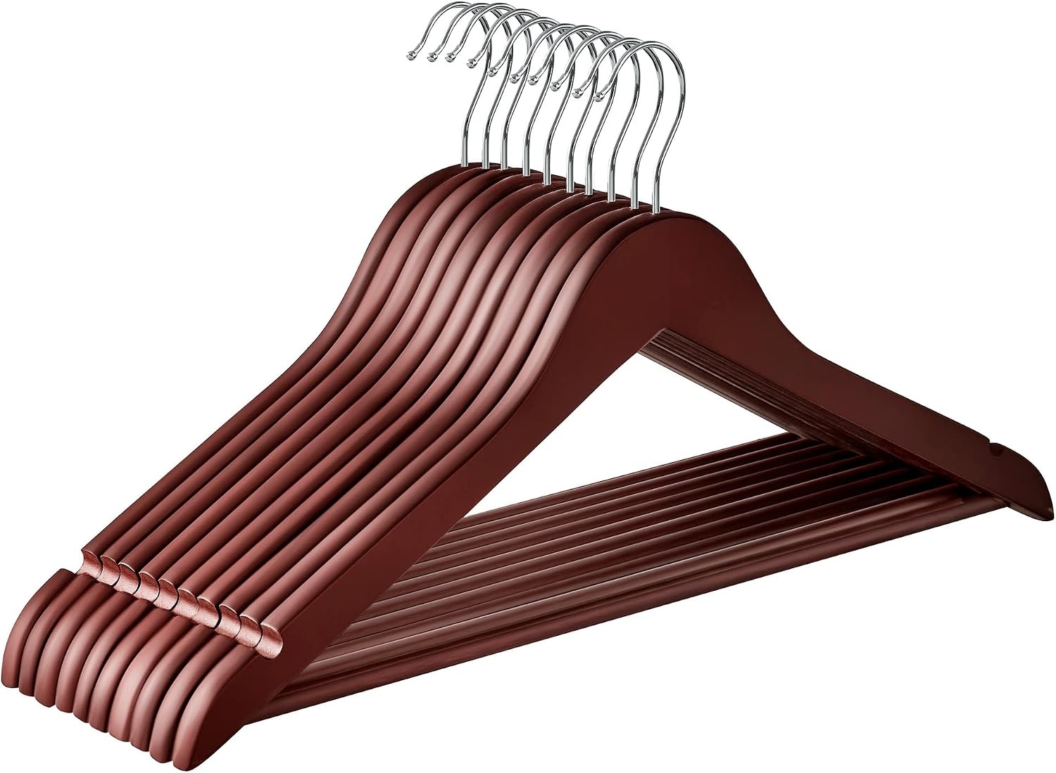 image:imageSONGMICS Rubber Coated Wooden Hangers 20Pack Clothes Wood Hangers NonSlip Coat Hangers Rubber Hangers with Shoulder Grooves and 360 Swivel Hook for Suits Shirts Coats Cherry UCRW011K02