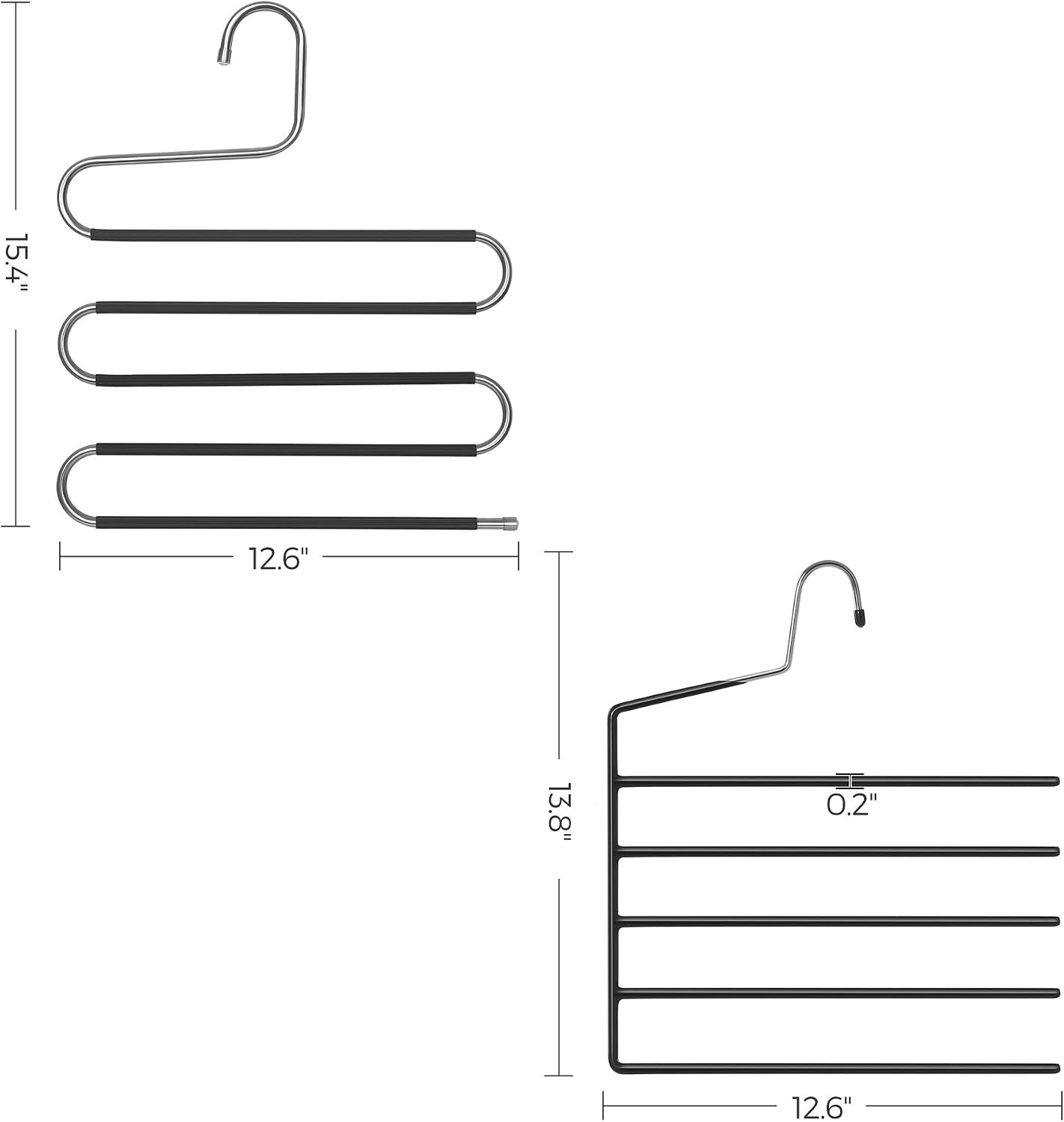 image:imageSONGMICS Set of 4 SShaped Hangers and OpenEnded Hangers Bundle SpaceSaving 5Tier Pants Hangers NonSlip Hangers for Jeans Scarves Towels Ties Silver and Black UCRI043BK and UCRI034B02