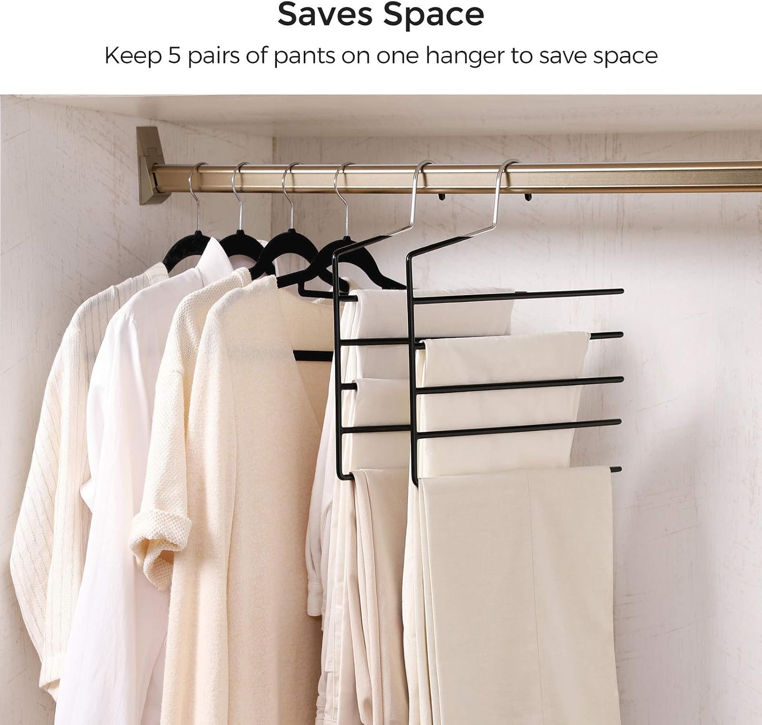 image:imageSONGMICS Set of 4 SShaped Hangers and OpenEnded Hangers Bundle SpaceSaving 5Tier Pants Hangers NonSlip Hangers for Jeans Scarves Towels Ties Silver and Black UCRI043BK and UCRI034B02