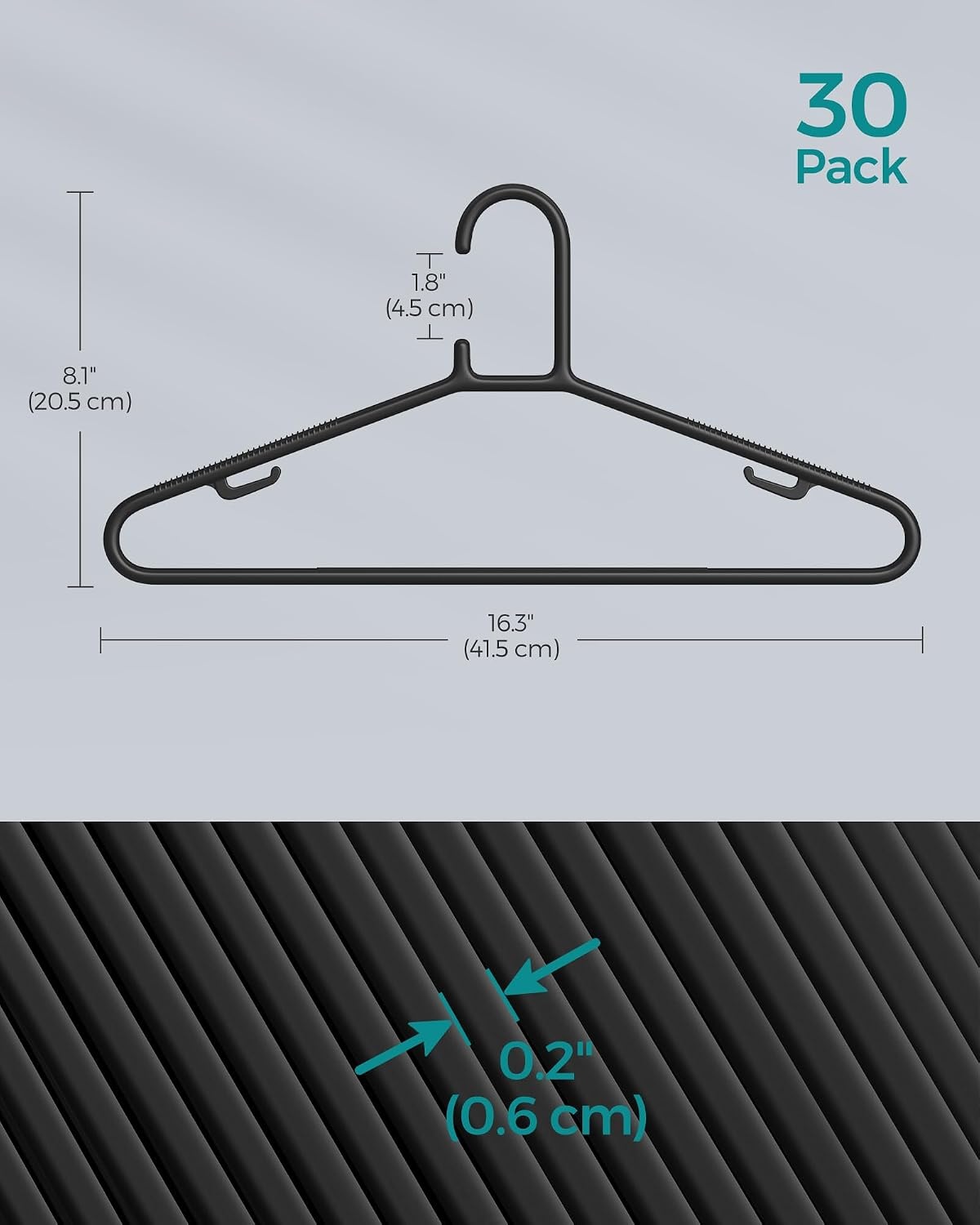 image:imageSONGMICS SpaceSaving Plastic Hangers Lightweight for Pants Coats Dresses Black 30 Pack