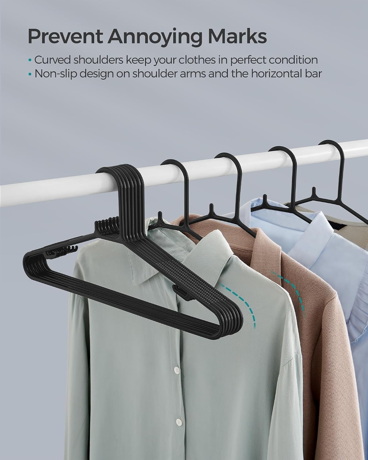 image:imageSONGMICS SpaceSaving Plastic Hangers Lightweight for Pants Coats Dresses Black 30 Pack