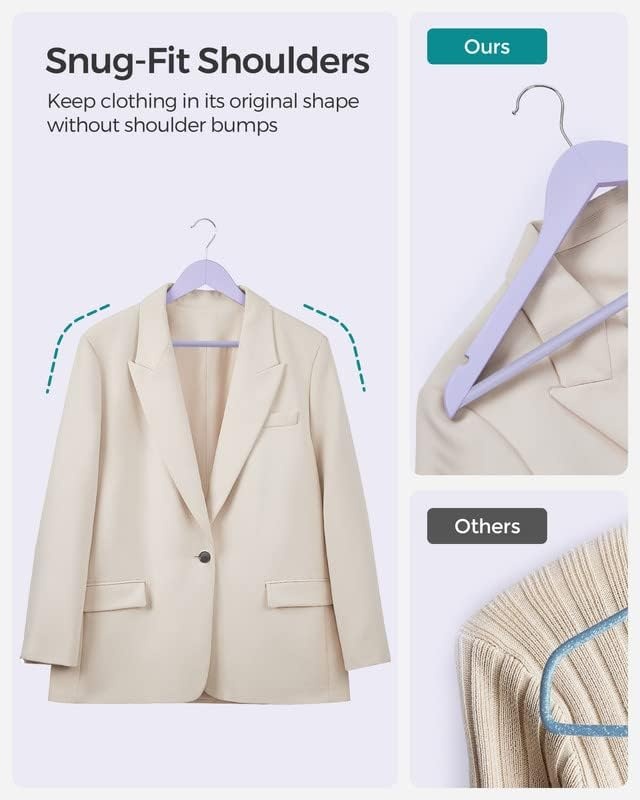 image:imageSONGMICS Wooden Hangers 20Pack Wood Coat Hangers with Shoulder Notches Swivel Hook NonSlip for Jackets Shirts Suits Light Purple and Silver UCRW001P20
