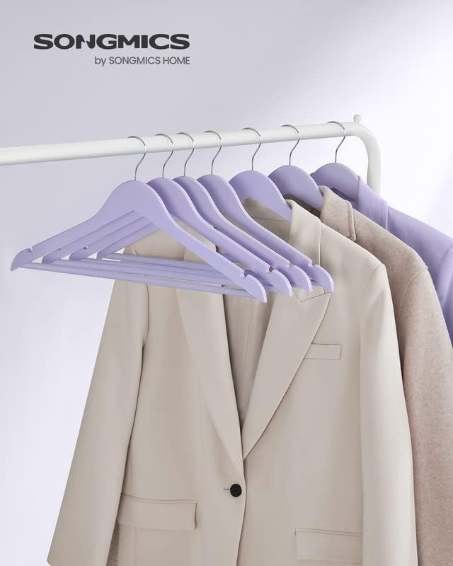 image:imageSONGMICS Wooden Hangers 20Pack Wood Coat Hangers with Shoulder Notches Swivel Hook NonSlip for Jackets Shirts Suits Light Purple and Silver UCRW001P20