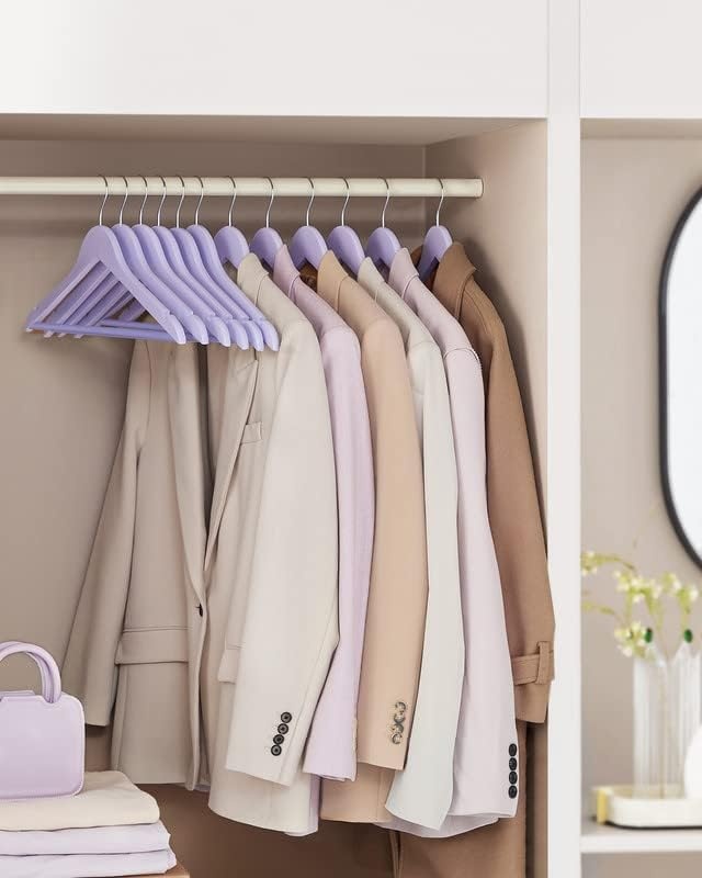image:imageSONGMICS Wooden Hangers 20Pack Wood Coat Hangers with Shoulder Notches Swivel Hook NonSlip for Jackets Shirts Suits Light Purple and Silver UCRW001P20