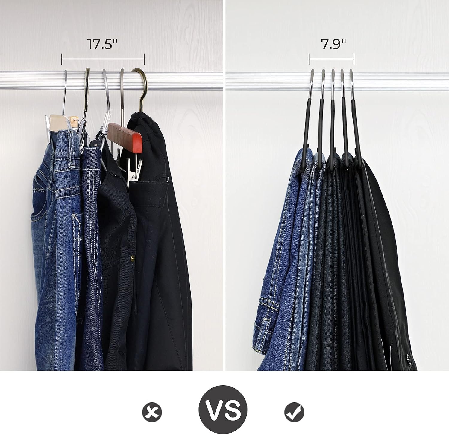 image:imageVASAGLE 20 Pack Pants Hangers Open Ended Easy Slide Trouser Organizers NonSlip Black UCRI00420