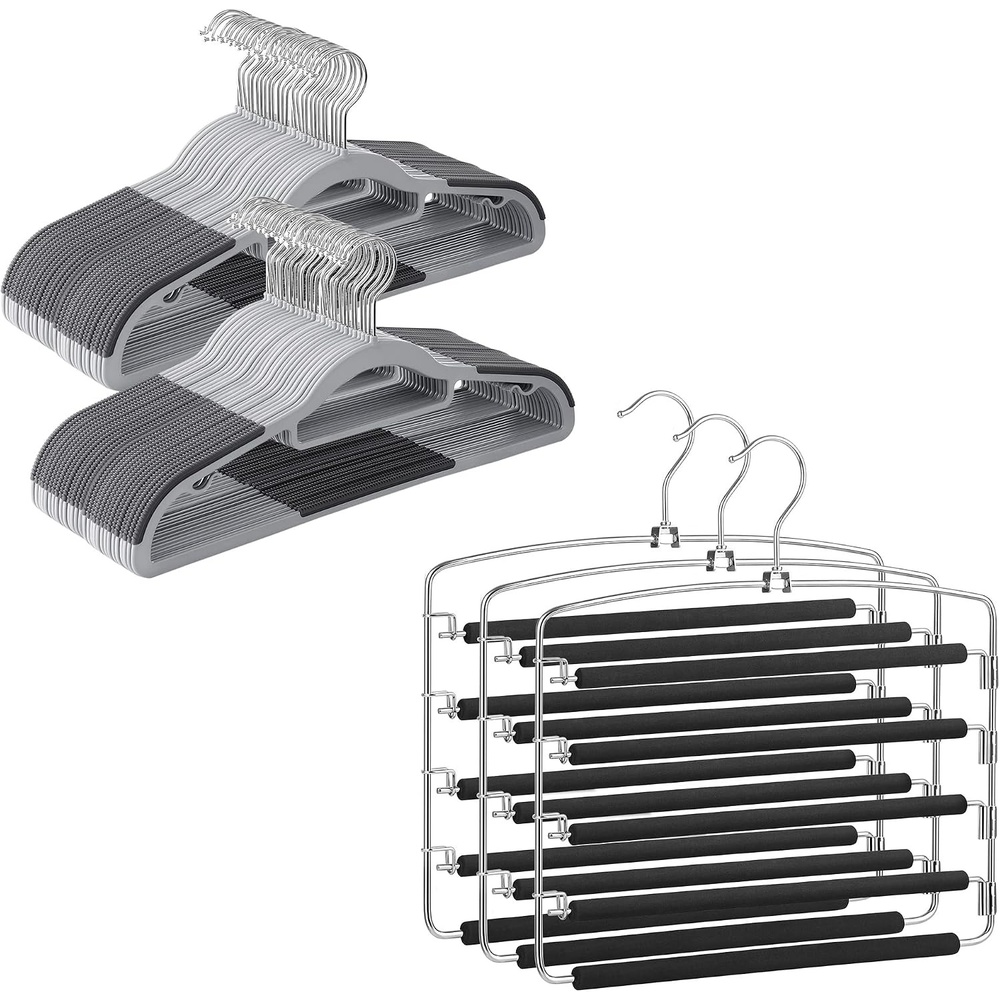 image:imageSONGMICS 50Pack Clothes Hangers and 3Pack Pants Hangers Bundle NonSlip Hangers SpaceSaving Closet Organization 360 Degree Swivel Hook Heavy Duty Gray and Black UCRP20G50 and UCRI041BK