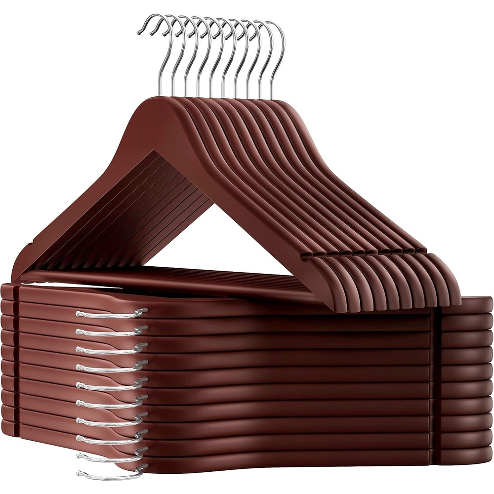 image:imageSONGMICS Rubber Coated Wooden Hangers 20Pack Clothes Wood Hangers NonSlip Coat Hangers Rubber Hangers with Shoulder Grooves and 360 Swivel Hook for Suits Shirts Coats Cherry UCRW011K02