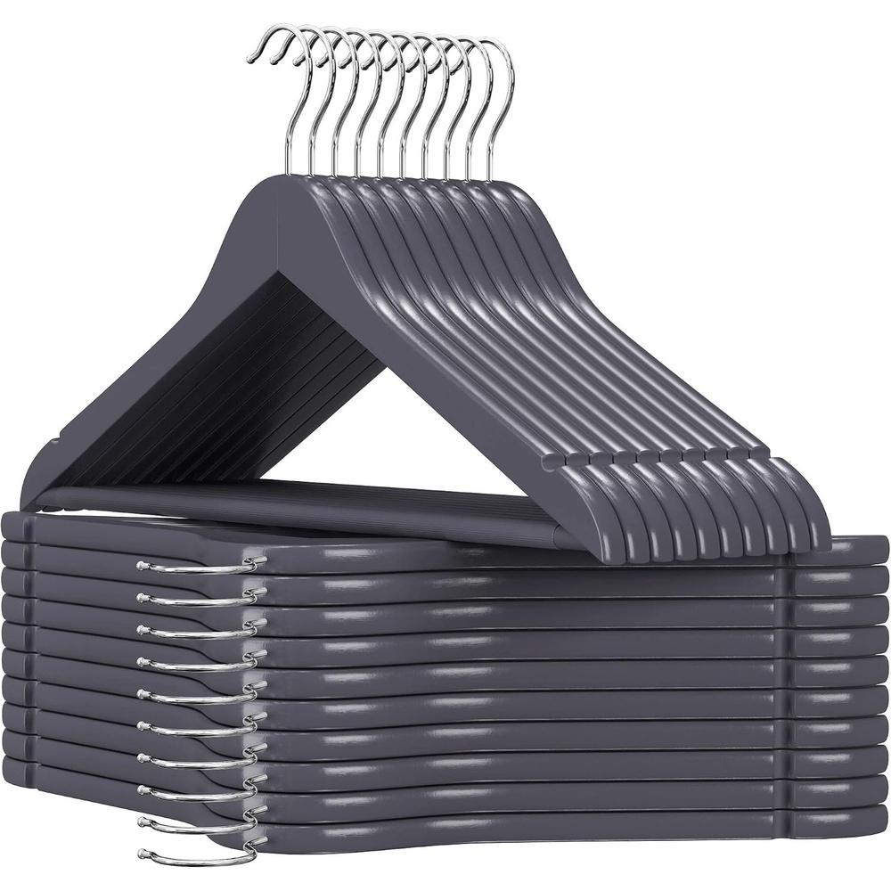 image:imageSONGMICS Solid Wood Hangers 20Pack Coat Hangers with Shoulder Notches Trousers Bar 360 Swivel Hook NonSlip for Jackets Shirts Dresses Gray UCRW001G01