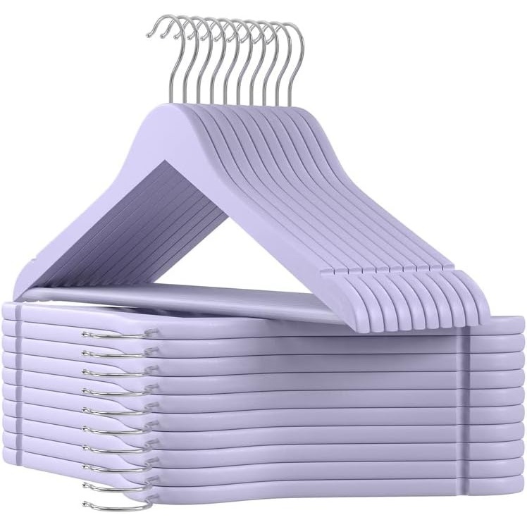 image:imageSONGMICS Wooden Hangers 20Pack Wood Coat Hangers with Shoulder Notches Swivel Hook NonSlip for Jackets Shirts Suits Light Purple and Silver UCRW001P20
