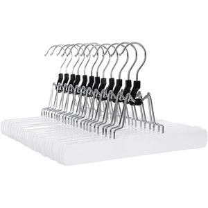 SONGMICS 12 Pack Wooden Pants Hangers, Premium Solid Wood with Non-Slip Felt, Hold Pants Tightly, Smooth Finish Wood Skirt Hangers, with 360° Swivel Hook, White UCRW07W-12