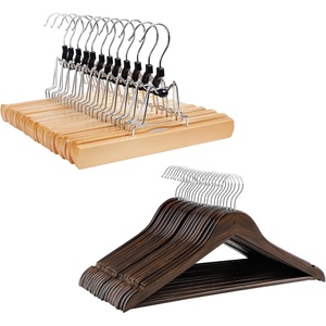 SONGMICS 20 Coat Hangers and 12 Pants Hangers Bundle, Solid Wood Hangers for Shirts and Skirts Hangers, Non-Slip Jeans Hangers, Natural and Dark Walnut UCRW02V20 and UCRW007-12