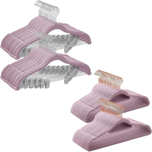SONGMICS 30-Pack Pants Hangers and 50-Pack Clothes Hangers Bundle, Velvet Hangers with Adjustable Clips and Swivel Hooks, Space-Saving, Pale Purple UCRF012GP30 and UCRF021GP50