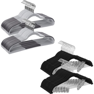 SONGMICS 50 Coat Hangers and 30 Velvet Pants Hanger Bundle, Pants Organizers with Adjustable Clips, Space-Saving Plastic and Metal Hangers, Non-Slip, Light and Dark Gray, Black UCRF50G and UCRF12B30