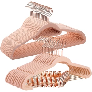SONGMICS 50 Velvet Coat Hangers Bundle with 24 Pants Hangers, Rose Gold Hooks, Space-Saving Closet Organizers for Pants, Skirts, Dresses, Jackets, Light Pink UCRF21PK50 and UCRF14PK24