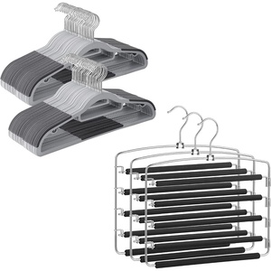 SONGMICS 50-Pack Clothes Hangers and 3-Pack Pants Hangers Bundle, Non-Slip Hangers, Space-Saving Closet Organization, 360 Degree Swivel Hook, Heavy Duty, Gray and Black UCRP20G50 and UCRI041BK