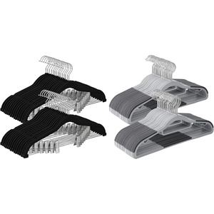 SONGMICS 50-Pack Hangers and 30 Pants Hangers Bundle, Non-Slip Hangers for Closet Organization, Adjustable Clips, for Shirts, Skirts, Pants, 360° Swivel Hook, Gray and Black UCRP20G50 and UCRF12B30