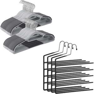 SONGMICS 50-Pack Hangers and 4-Pack Pants Hangers Bundle, Non-Slip Hangers for Closet Organization, Open-Ended, for Shirts, Suits, Pants, Light Gray, Dark Gray, Black UCRP20G50 and UCRI034B02