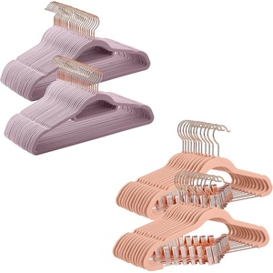SONGMICS 50-Pack Velvet Hangers & 24-Pack Pants Hangers Bundle, Rose Gold Swivel Hook, Slim yet Sturdy, Non-Slip, Adjustable Clips, Pale Purple & Light Pink
