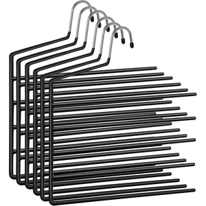 SONGMICS 5-Bar Pants Hangers, Pack of 6 Space-Saving Clothes Hangers, Closet Storage Organizer for Jeans Towels Scarves, Non-Slip Bars, Black UCRI034B06