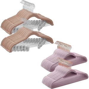 SONGMICS Pants Hangers and Velvet Hangers Bundle, Set of 30 Velvet Hangers with Adjustable Clips, Set of 50 Clothes Hanger with Swivel Hook, Pale Brown and Pale Purple UCRF012LB30 and UCRF021GP50