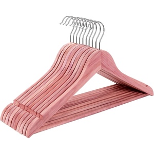 SONGMICS Red Cedar Wood Hangers, Pack of 10 American Cedar Suit Hangers with Smooth Surface, Non-Slip with Shoulder Notches, Fresh Cedar Scent for Closet, Pinkish Red UCRW005R01