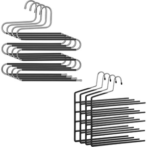 SONGMICS Set of 4 S-Shaped Hangers and Open-Ended Hangers Bundle, Space-Saving 5-Tier Pants Hangers, Non-Slip Hangers for Jeans, Scarves, Towels, Ties, Silver and Black UCRI043BK and UCRI034B02