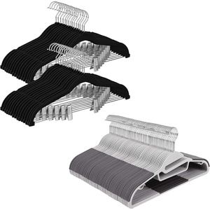 SONGMICS Set of 50 Coat Hangers and 30 Pants Hangers Bundle, Non-Slip Adjustable Metal Clips, Quality Plastic Hangers, Space-Saving, Durable, Pants, Light and Dark Gray, Black UCRP41G-50 and UCRF12B30