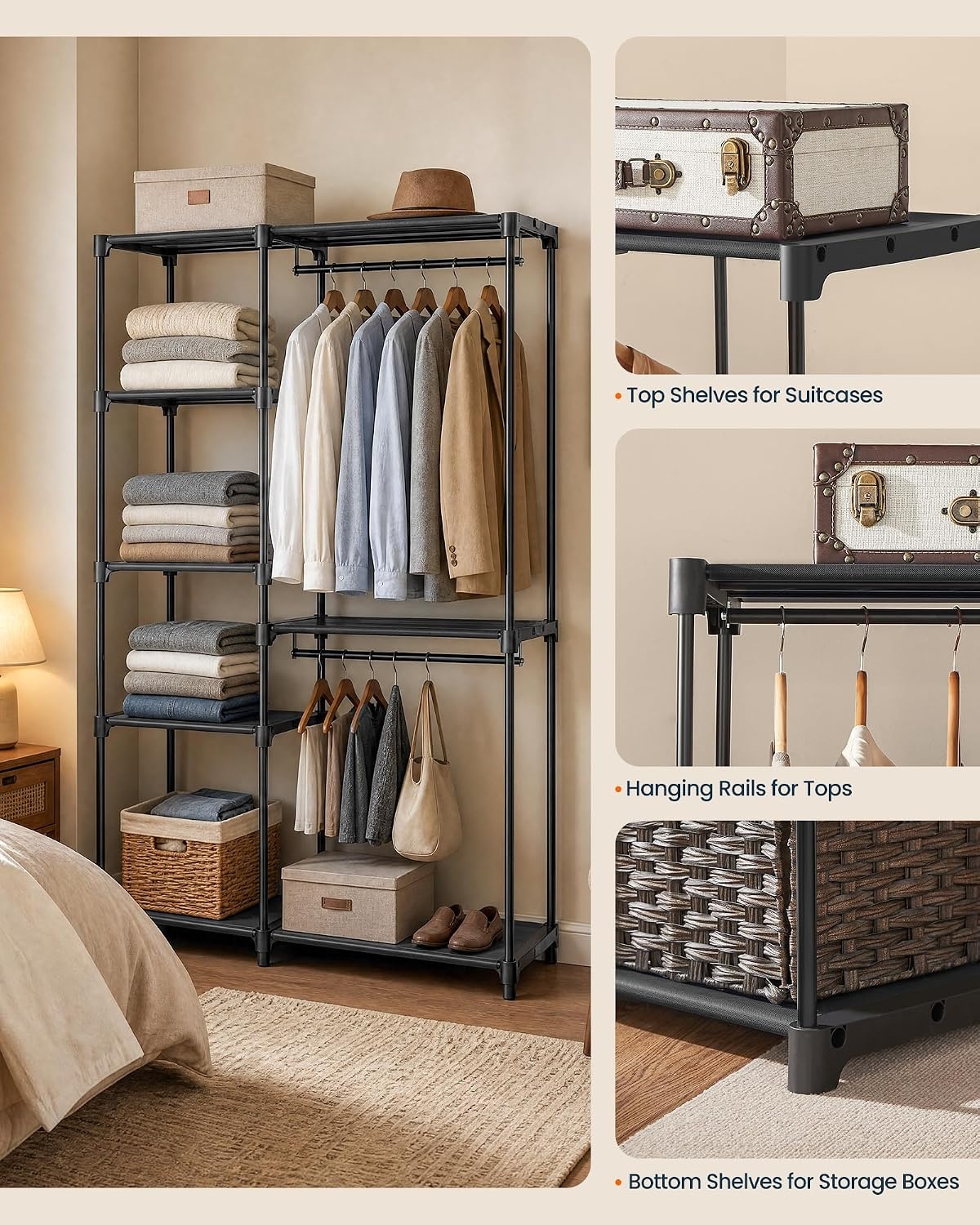 image:imageSONGMICS HOME Freestanding Clothes Rack Portable Closet for Cloakroom Bedroom 443 x 171 x 652 Inches GrayBlack