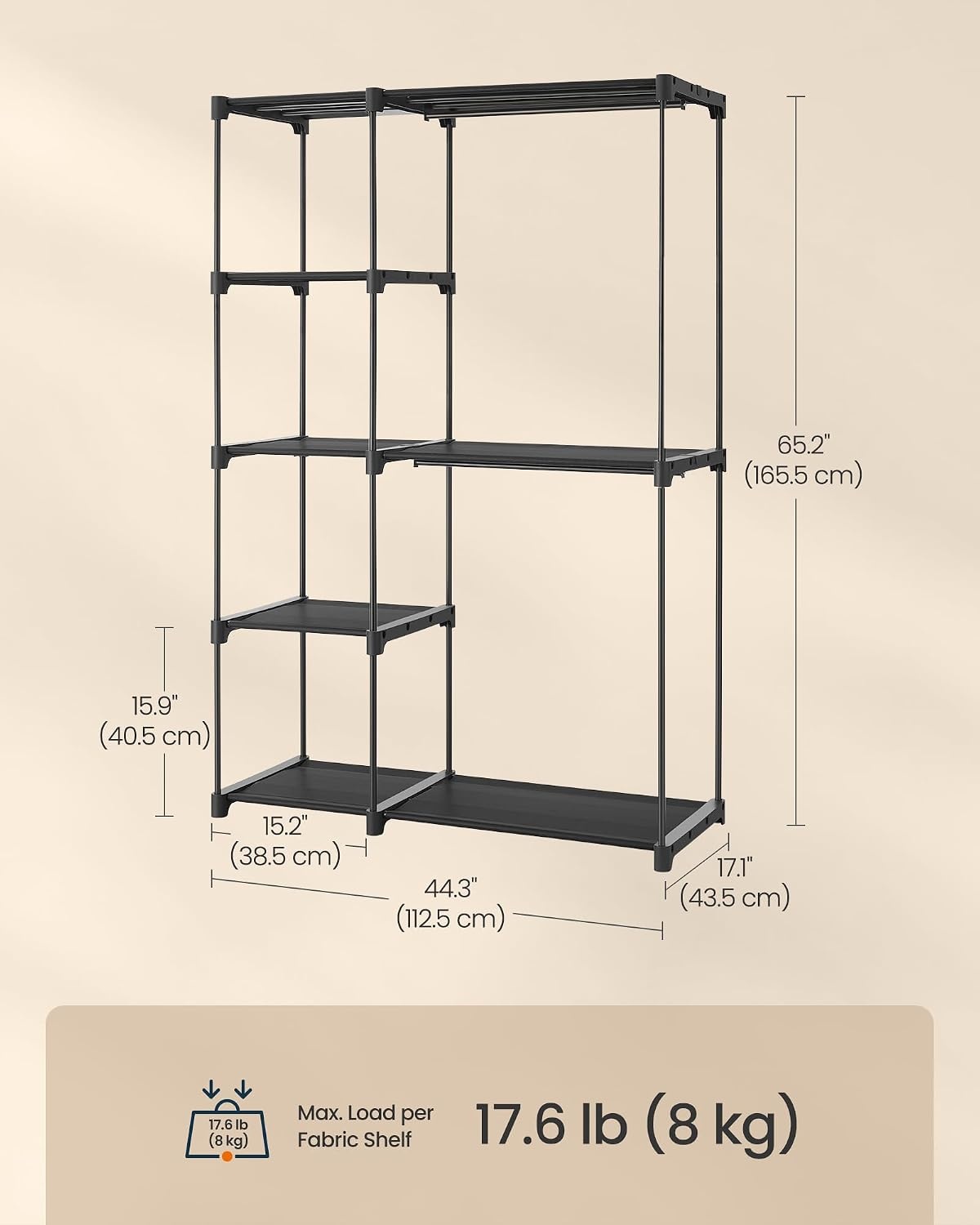 image:imageSONGMICS HOME Freestanding Clothes Rack Portable Closet for Cloakroom Bedroom 443 x 171 x 652 Inches GrayBlack